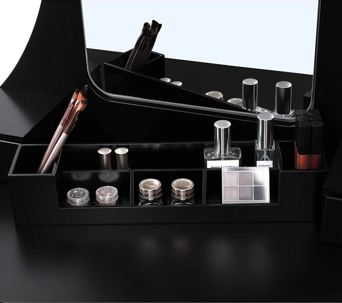 Merkloos Kaptafel, Kaptafel Met Grote Spiegel Zonder Frame, Toilettafel, Kaptafel, Voor Make-up, Gewatteerde Kruk, 5 Laden, Verplaatsbare Opbergdoos, Zwart RDT25BK 9 Merkloos Kaptafel, Kaptafel Met Grote Spiegel Zonder Frame, Toilettafel, Kaptafel, Voor Make-up, Gewatteerde Kruk, 5 Laden, Verplaatsbare Opbergdoos, Zwart RDT25BK - Afbeelding 9