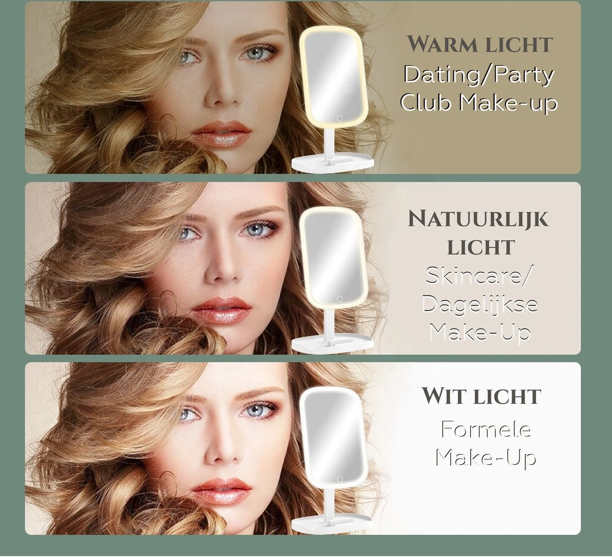 HighHome - Make Up Spiegel Met Led Verlichting - Inclusief 10x Spiegel - 3 Warmtes - 360 °C Draaibaar 2 HighHome - Make Up Spiegel Met Led Verlichting - Inclusief 10x Spiegel - 3 Warmtes - 360 °C Draaibaar - Afbeelding 2
