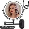 Make Up - Spiegel - Led Verlichting - 10X Vergroting - 3 Lichtstanden - Wandspiegel Rond - Badkamer - Mat Zwart - Draadloos