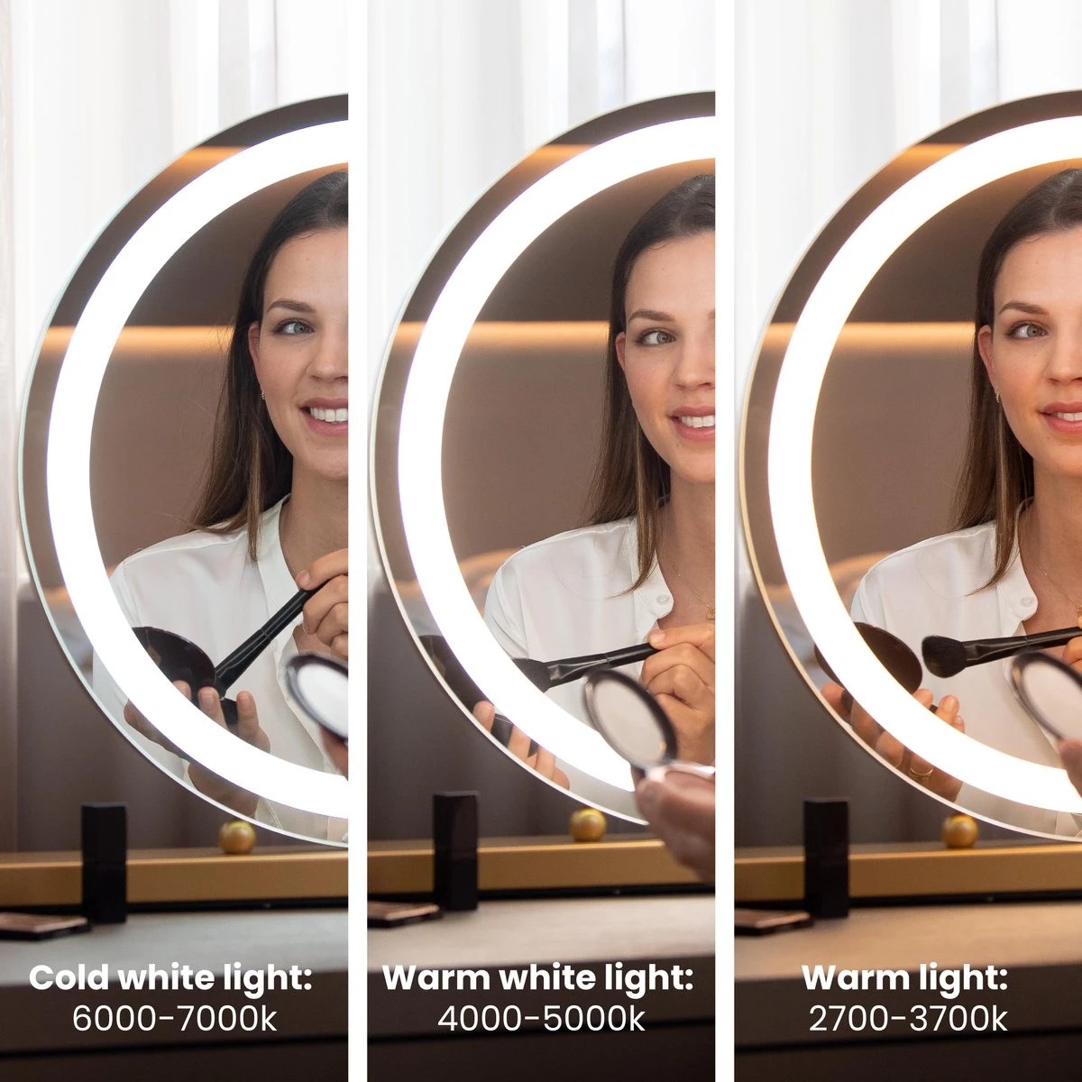 Nuvoo Make-up Spiegel - Visagie Spiegel - Hollywood Spiegel - Diameter 50cm - 3 Licht Tinten - Dimbaar - USB Telefoonoplader - Goud 3 Nuvoo Make-up Spiegel - Visagie Spiegel - Hollywood Spiegel - Diameter 50cm - 3 Licht Tinten - Dimbaar - USB Telefoonoplader - Goud - Afbeelding 3