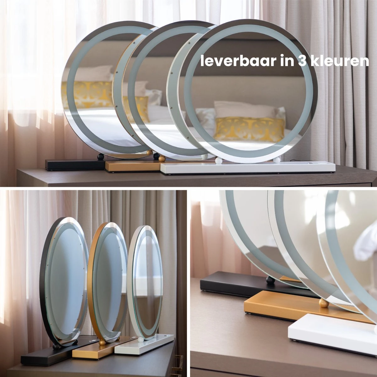 Nuvoo Make-up Spiegel - Visagie Spiegel - Hollywood Spiegel - Diameter 50cm - 3 Licht Tinten - Dimbaar - USB Telefoonoplader - Goud 10 Nuvoo Make-up Spiegel - Visagie Spiegel - Hollywood Spiegel - Diameter 50cm - 3 Licht Tinten - Dimbaar - USB Telefoonoplader - Goud - Afbeelding 10