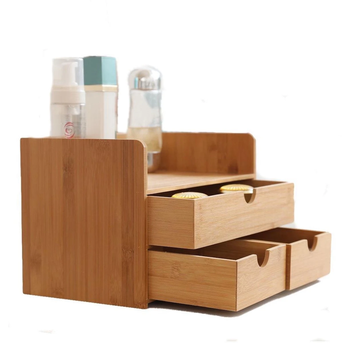 Merkloos Decopatent® Luxe Make-up Organizer Met 3 Lades - Cosmetica Organizer Make Up Met Schuiflade Bamboe Hout - Cosmeticahouder - Toren 6 Merkloos Decopatent® Luxe Make-up Organizer Met 3 Lades - Cosmetica Organizer Make Up Met Schuiflade Bamboe Hout - Cosmeticahouder - Toren - Afbeelding 6