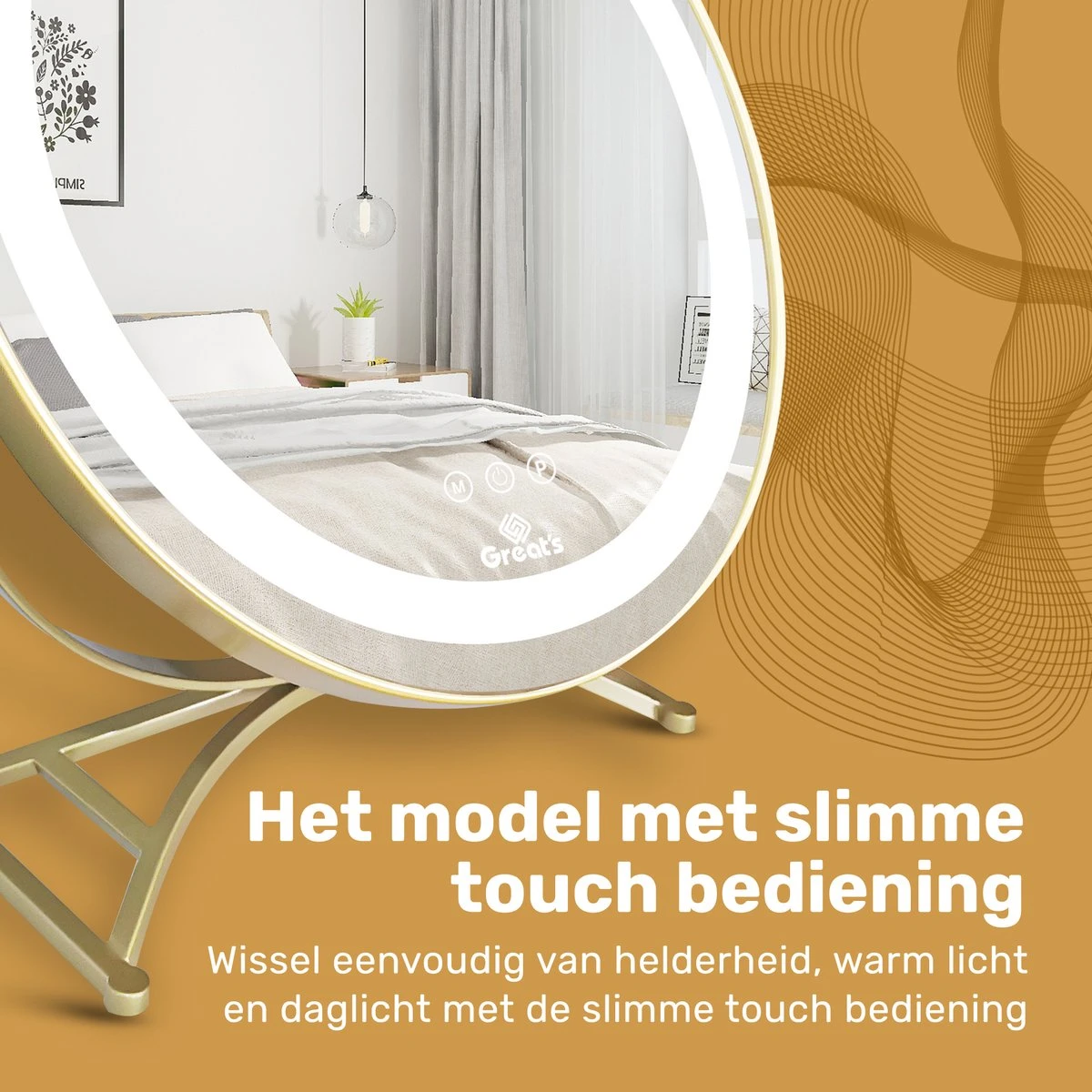 Great's® Make Up Spiegel Met LED Verlichting - ⌀ 40cm - Visagie Spiegel Rond - Extra Close Up Spiegeltje 10x - Goud 8 Great's® Make Up Spiegel Met LED Verlichting - ⌀ 40cm - Visagie Spiegel Rond - Extra Close Up Spiegeltje 10x - Goud - Afbeelding 8