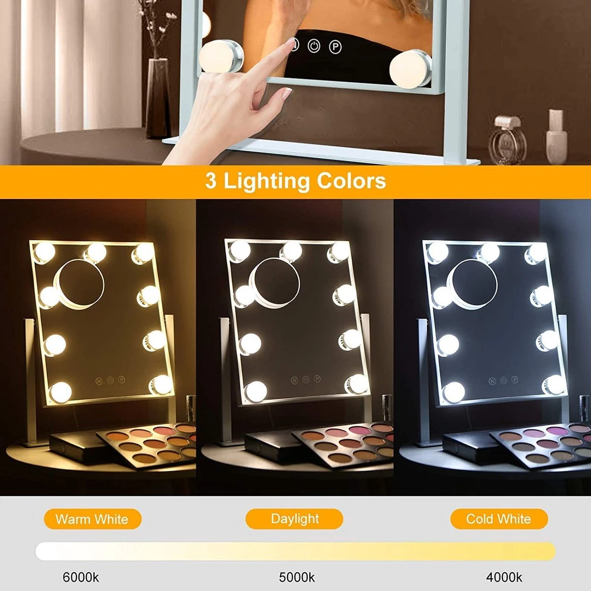 Bright Beauty Vanity Make Up Spiegel Met Verlichting - Wit - Dimbaar Met Drie Lichtstanden 3 Bright Beauty Vanity Make Up Spiegel Met Verlichting - Wit - Dimbaar Met Drie Lichtstanden - Afbeelding 3