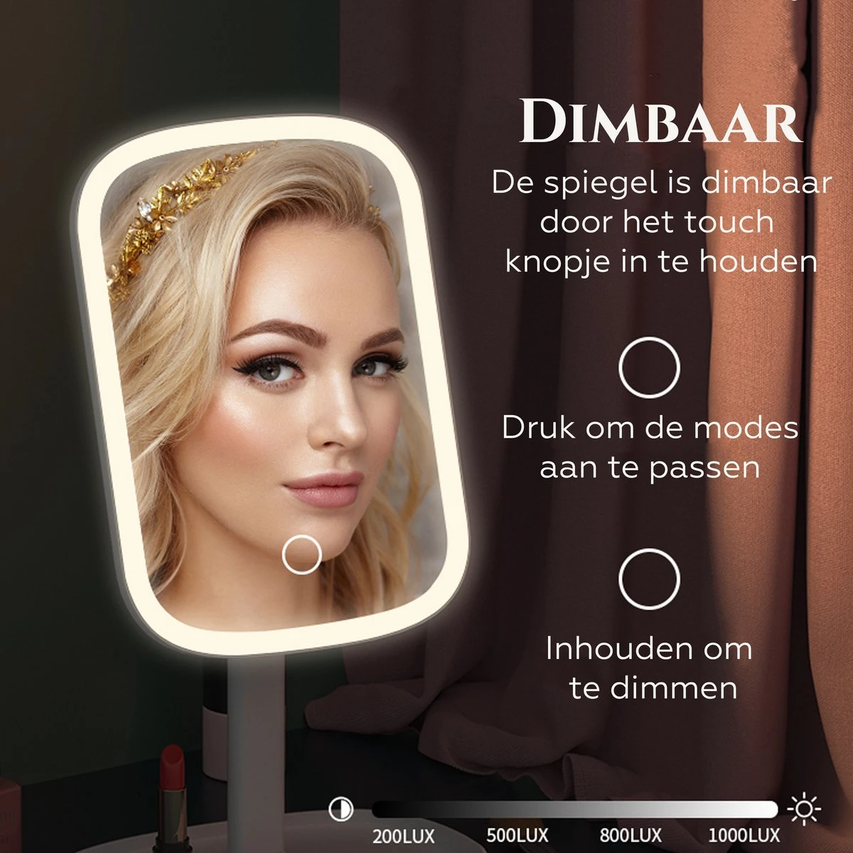 HighHome - Make Up Spiegel Met Led Verlichting - Inclusief 10x Spiegel - 3 Warmtes - 360 °C Draaibaar 3 HighHome - Make Up Spiegel Met Led Verlichting - Inclusief 10x Spiegel - 3 Warmtes - 360 °C Draaibaar - Afbeelding 3