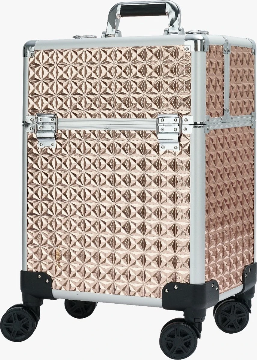 Koffer Gouden Kleur | Beautycase / Beautykoffer / Trolley Van Aluminium - 8 Wielen - Kapper Koffer - Tattoo Koffer - Nagel Koffer - Make-up Koffer 1 Koffer Gouden Kleur | Beautycase / Beautykoffer / Trolley Van Aluminium - 8 Wielen - Kapper Koffer - Tattoo Koffer - Nagel Koffer - Make-up Koffer