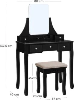Merkloos Kaptafel, Kaptafel Met Grote Spiegel Zonder Frame, Toilettafel, Kaptafel, Voor Make-up, Gewatteerde Kruk, 5 Laden, Verplaatsbare Opbergdoos, Zwart RDT25BK 15 Merkloos Kaptafel, Kaptafel Met Grote Spiegel Zonder Frame, Toilettafel, Kaptafel, Voor Make-up, Gewatteerde Kruk, 5 Laden, Verplaatsbare Opbergdoos, Zwart RDT25BK -Max Factor Verkoop 888x1200